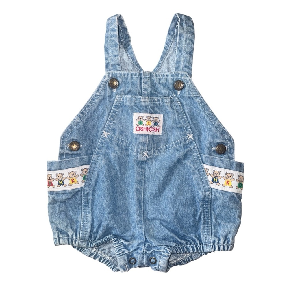 Vintage OshKosh B'gosh Denim Baby Overall Bubble with Bear Trim-Size 3-6 Months